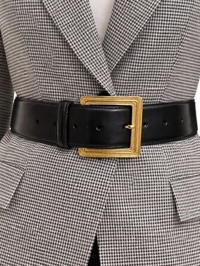 Liz Claiborne Black Leather Belt gold buckle size large